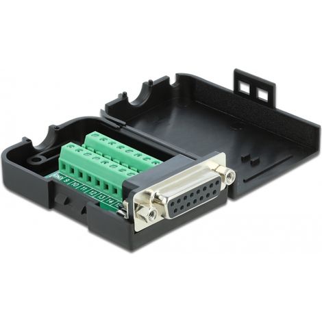 Delock Adaptador Sub-D15 hembra a bloque de terminales con carcasa