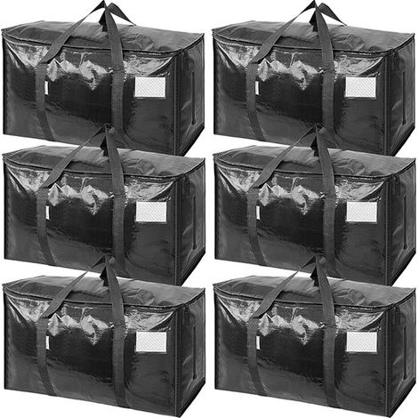 Sac de rangement grande capacité, imperméable, en polyéthylène tissé épais, renforcé, idéal pour le déménagement, noir, lot de 6, nouveau matériau PE (1/5)