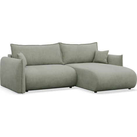 Selsey Cushi – Ecksofa mit Schlaffunktion, Ottomane rechts, Salbeigrün-Chenille
