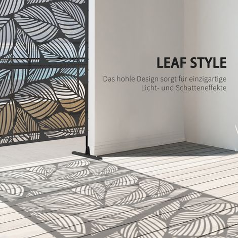 Paravent extérieur décoratif en métal noir avec motif floral, séparateur de jardin 122x45x198 cm (1/4)