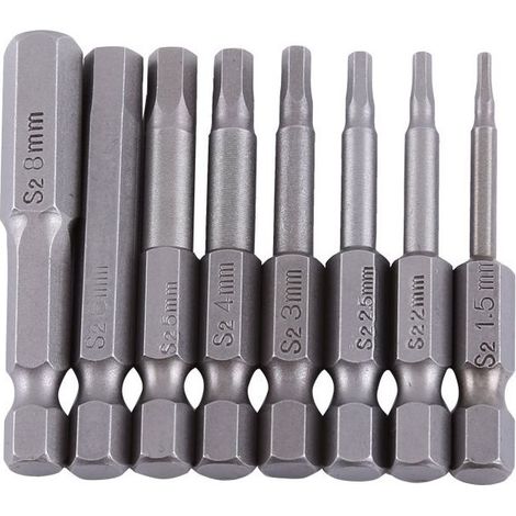 Lot 8 tournevis hexagonaux – S2 alliage – magnétique – 1.5-8mm – 50mm – 1/4″ hex (1/5)