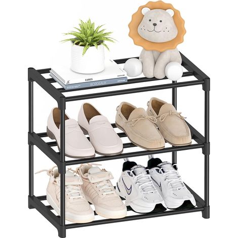 Petite étagère à chaussures en métal à 3 niveaux, étroite et empilable, pour enfants, tout-petits et adultes, étagère à chaussures légère pour placard, dortoir, porte d'entrée, entrée (1/5)