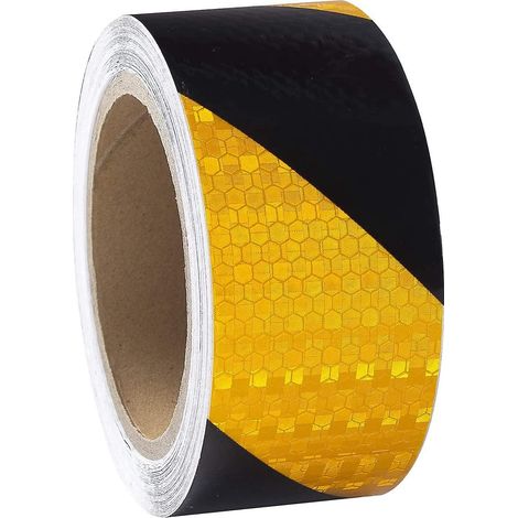 Ruban réfléchissant étanche jaune et noir - Ruban de signalisation visible pour véhicules, remorques, usage extérieur (25 m x 5 cm)