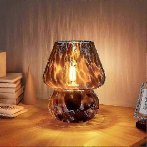 Lampe champignon, petite lampe de chevet, lampe de nuit à intensité variable, lampe en verre translucide pour chambre, salon, cuisine, style Murano. (1/5)