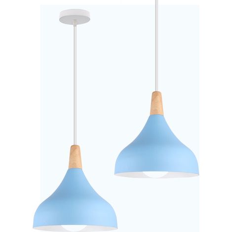 Lot de 2 Lustre Suspension Contemporain E27 Luminaire Corde Ajustable 20x20cm Bleu (1/5)