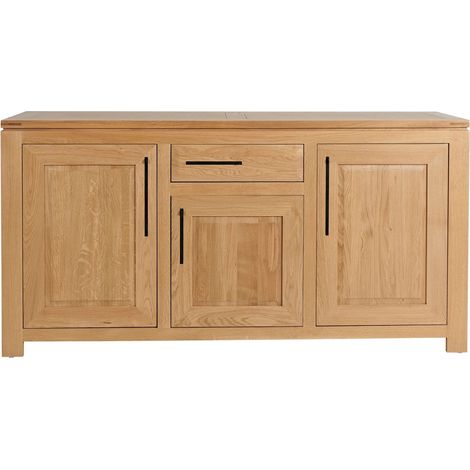 Hellin – Buffet bas moderne en chêne clair 182x50x92 cm – 3 portes avec fermeture progressive – 1 tiroir en bois massif – Collection BOSTON (1/5)