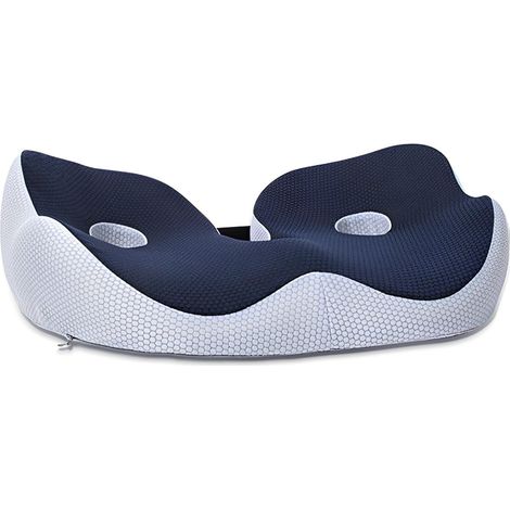 Coussin d'assise bleu, coussin de siège pour soulager les douleurs ischiatiques et dorsales, fessiers, coccyx, hanches, ischio jambiers, soutien postural