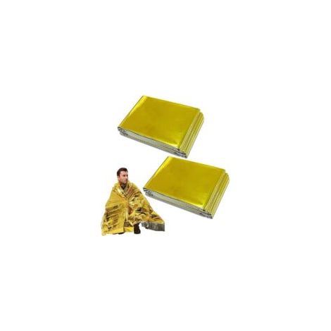 Set mit 2 gold-silbernen Notfalldecken – 210 x 160 cm – Wetterfeste Notfalldecke für Erste Hilfe und Outdoor-Einsätze – Crezuo