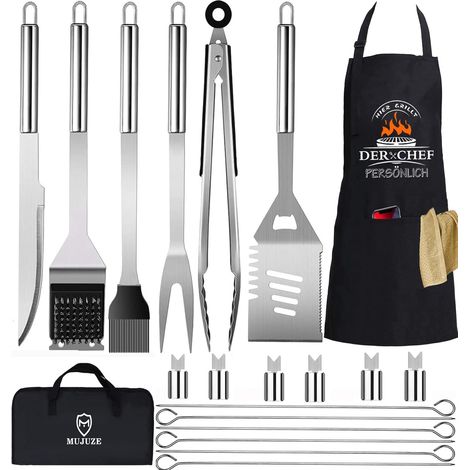 20 Pcs Accessoires Barbecue Cadeau,Kit Barbecue,Ustensiles Barbecue Ensemble de Gril en Acier Inoxydable Très épais,Ensemble de Barbecue avec Tablier,Parfait pour la Fête des Pères (1/5)