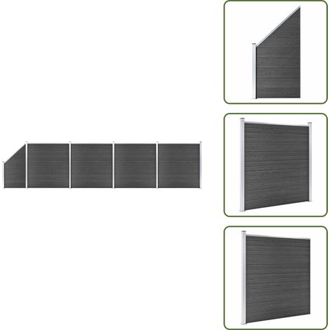 Zaunelement Set WPC 792x(105-186)cm Schwarz - Gartenzäunen - Holzzäune - Kunststoffzäune - WPC-Zäune - Schwarz (1/5)