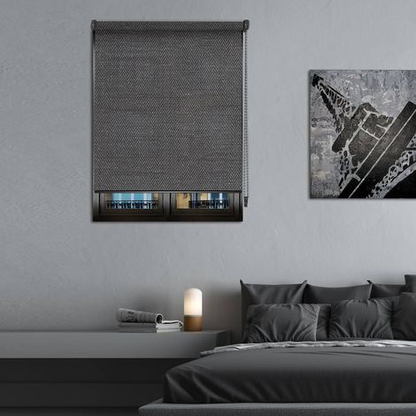 Store enrouleur tamisant chevron noir - gamme Must - Gris foncé - L49 x H190cm (1/4)