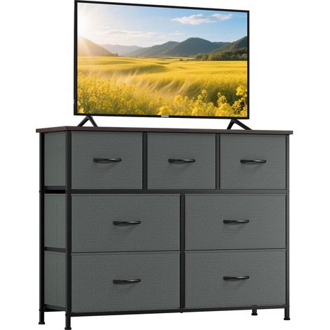 Stoffkommode mit 7 Schubladen, Aufbewahrungsschrank für Schlafzimmer, Wohnzimmer, Flur, 100x30x77 cm, Anthrazit (1/5)