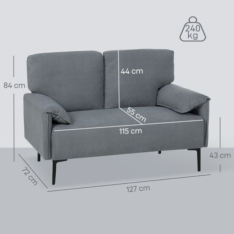 Canapé 2 places en velours gris, matelassé capitonné, coussins épais, assise confortable, canapé rembourré pour salon, 2 sièges moelleux. (1/5)