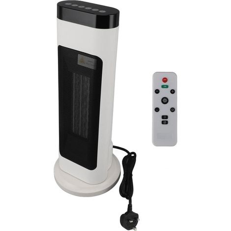 Radiateur céramique tour 1500W PTC chauffage rapide avec thermostat, télécommande, minuterie 1‑9H, rotation 70°, prise UK 220V (1/5)
