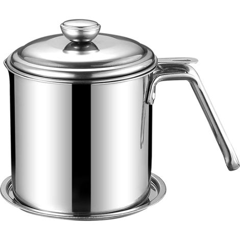 Küchenöltopf aus Edelstahl mit Ölfilter, Fettabscheider für Speiseöl und Haushaltsfett mit Deckel