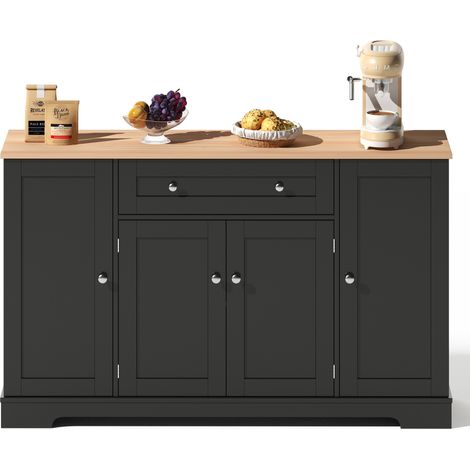 Buffet de cuisine noir 138 cm avec tiroir, portes et étagères réglables, style moderne, anti-basculement, pour cuisine et salon - CHICFURN (1/5)