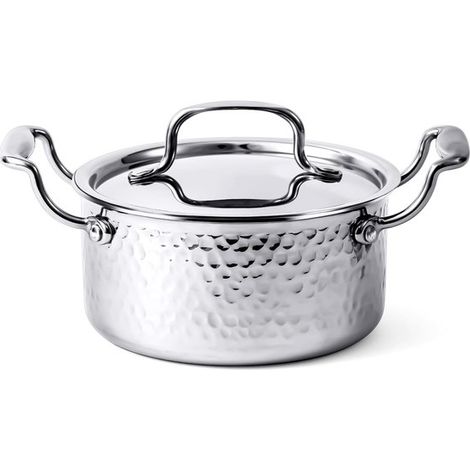Olla de acero inoxidable de 1,8 cuartos con tapa – Cacerola de acero inoxidable – Mini cazuela – Diseño moldeado – Asas dobles – Compatible con inducción – (1/4)
