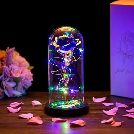 MINKUROW Galaxy Rose Regali Per Mamma Luci A Led Eternal Crystal Beauty And Beast Rose Rose In Glass Dome Galaxy Rose Flower Regali Per Anniversario San Valentino Fidanzata Moglie Donne Compleanno Nat (1/5)