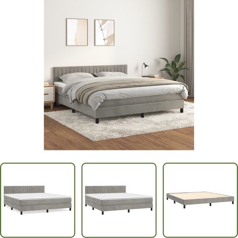 Matelas à ressorts ensachés - Sommier à lattes de lit et matelas Gris clair 160x200cm Velours (1/5)