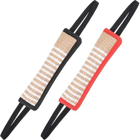 Ensemble de 2 jouets à tirer pour chien, jeu de tir à la corde, coussin de combat avec 2 poignées, jute robuste, petits, moyens, grands chiens, coussin d'entraînement pour chiots, noir + rouge. (1/5)