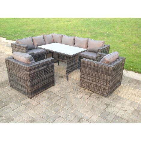 Fimous Rattan Corner Sofa Set Garden Furniture With 2 Chairs And Dining Table Left Hand (1/2)