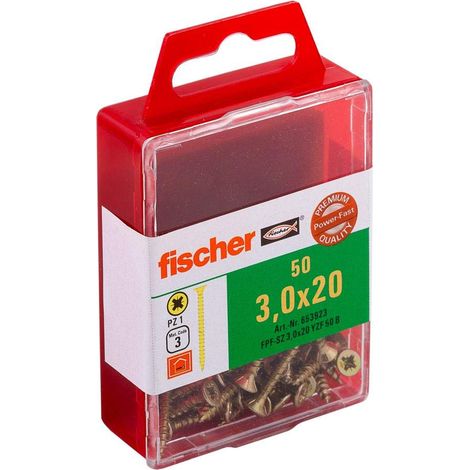 Fischer 653923 Power-Fast Lot de 50 Vis a tete fraisee 3,0 x 20 mm VG PZ galvanisee Jaune (1/3)
