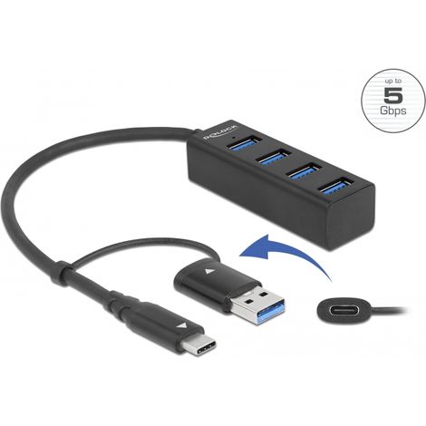 Concentrador USB 3.2 Gen 1 de 4 puertos con conector USB Type-Câ¢ o USB Tipo-A.