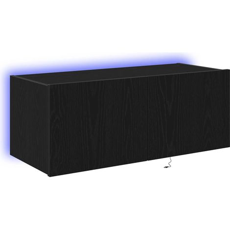 Meuble TV mural moderne 80 x 35 x 31 cm rangement pratique style épuré en bois d'ingénierie noir