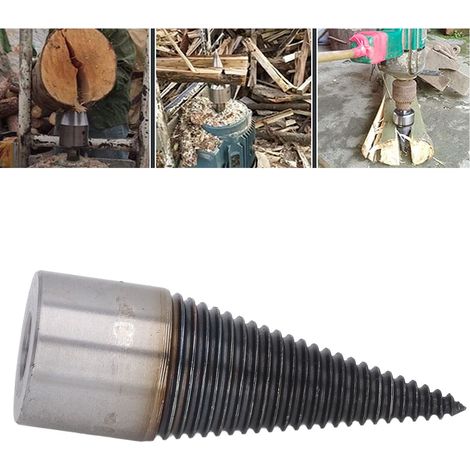 Foret à bois, fendeur de bûches, outil de fendage à coin d'allumage, fendeur de bûches détachable, foret électrique à coin conique avec tige carrée, 32 mm. (1/5)