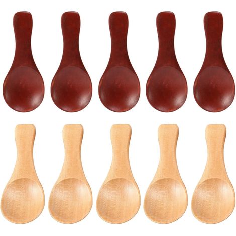 10 piccoli cucchiai di legno, mini spezie, zucchero, sale, miele, cucchiaino da tè, caffè, tè, marmellata, senape, gelato, cucchiaio di legno (1/5)