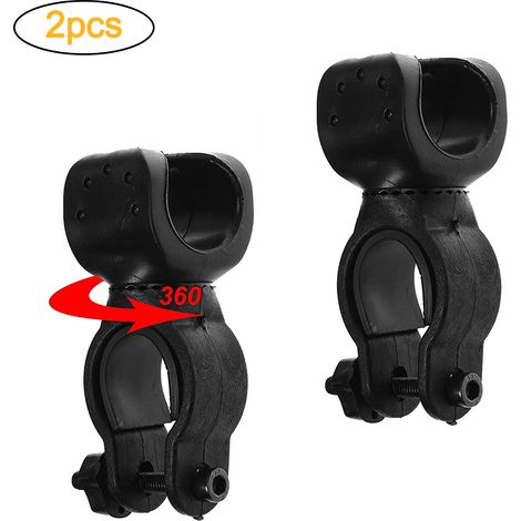 Support de lampe vélo rotatif 360°, lot de 2 supports pour lampe cycliste, fixation ajustable pour guidon, étau tournant pour phare vélo. (1/4)