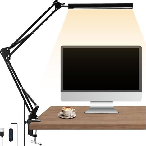 Lampe de Bureau LED 3 Modes et 10 Niveaux, 1700LM, Design à Pince, Lumiere Bureau sans Scintillement, Lampe Architecte Moderne, Idéale pour Lecture, Maquillage, Travail, Étude et Bricolage (1/5)