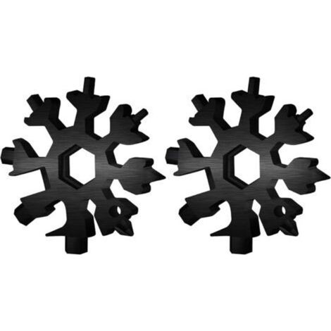 Clé multifonction 18 en 1 en forme de flocon de neige - Idéale pour la pêche, la randonnée et autres activités de plein air - Lot de 2, noire