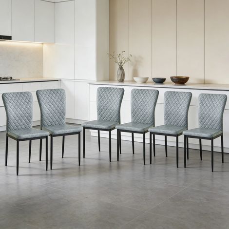 AINPECCA Set of 6 Dining Chairs High Back PU Office Kitchen Chair Living Home-new Grey