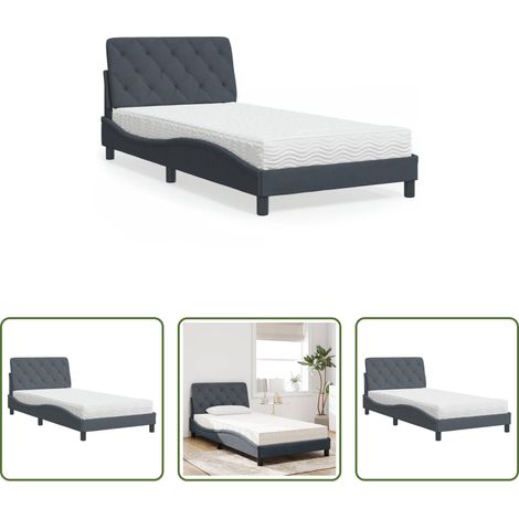 vidaXL Matratze mit Schaumstoff -  Bett mit Matratze Dunkelgrau 100x200 cm Samt (1/5)