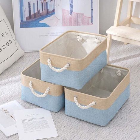 Boîtes de rangement pliables en tissu non tissé – Lot de 4 paniers cubiques avec poignées en coton, idéaux pour la chambre, le salon et les jouets (1/4)
