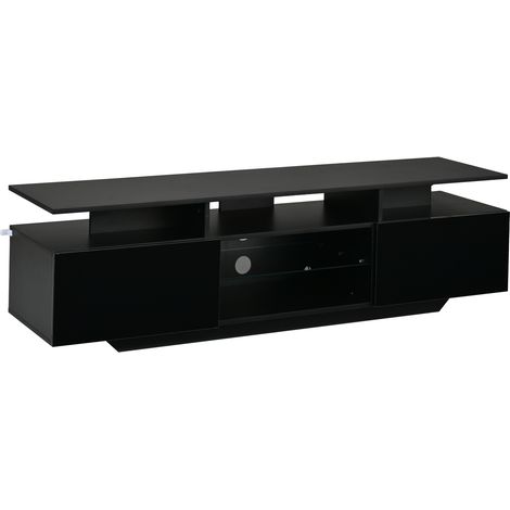 Mobile TV nero 160 x 40 x 45 cm con LED, 2 armadi e 8 scomparti, MDF, per TV da 70 pollici (1/5)