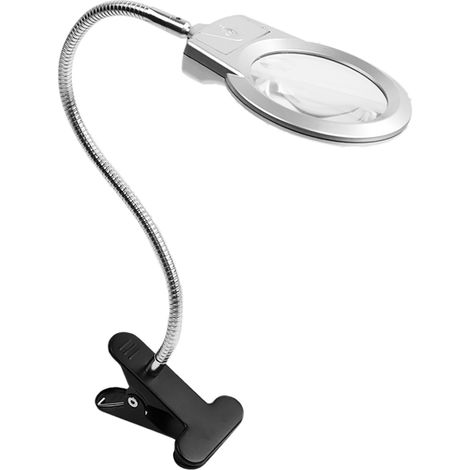 Lampe de table à loupe articulée mains libres LED lumineuse éclairée avec pince pour lire et broderie point de croix (1/4)