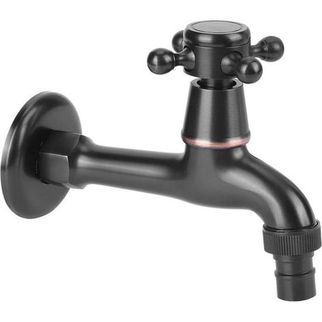Robinet d'eau froide - Robinet noir pour machine à laver - Fixation murale - 1 pièce - Usage domestique et jardin