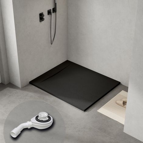 WITEN&NOCK 120x100 cm Design SMC Duschwanne Duschtasse schwarz mit Siphon 90mm