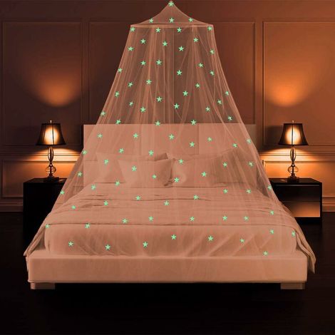 AGE Moustiquaire de Lit Auvent de Lit Lumineuse Étoiles Ciel de Lit Grande Dome Moustiquaire lit Double pour sans Poinçon, Princesse Tente de Bébé Fille Enfant Adulte, Lit Limple au Lit King Size (1/5)