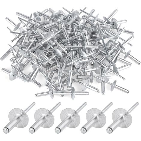 Lot de 100 rivets aveugles en aluminium avec grande tête - 4,8 x 20 mm (tête de 16 mm) (1/5)