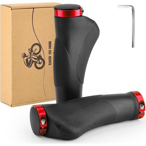 Ergonomische Fahrradgriffe mit Anti-Rutsch-Design, stoßdämpfend, 130mm, Schwarz Rot (1/5)