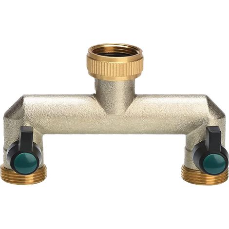 Distributeur d'eau 2 voies laiton, femelle 3/4" vers mâle 3/4", robinet sphérique (1/3)