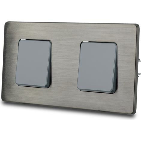 Doppelkreuz-Lichtschalter, Grau, Gebürsteter Stahl, PVD-Beschichtung, Gunmetal (1/5)