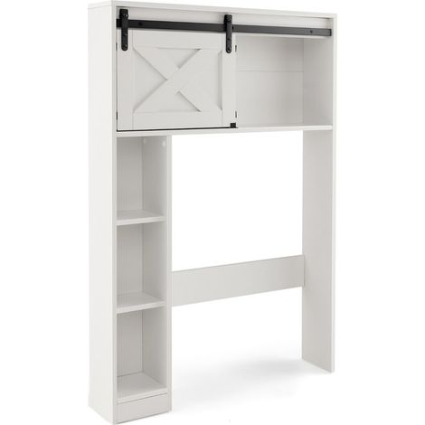 Meuble de rangement au-dessus des toilettes 84 x 17 x 128 cm avec porte coulissante design rétro en bois blanc