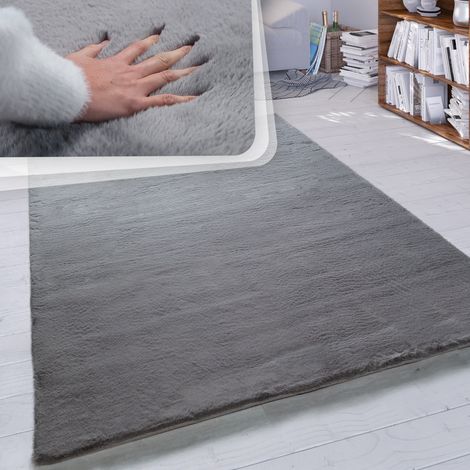 Paco Home Hochflor Teppich Wohnzimmer Kunstfell Super Soft Einfarbig in Versch. Größen und Farben 200x290 cm, Anthrazit