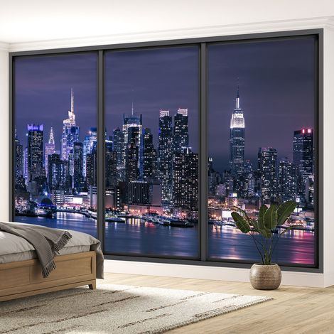 Papier peint panoramique Trompe l'oeil baie vitrée - New york - 130 cm x 78 cm (1/5)
