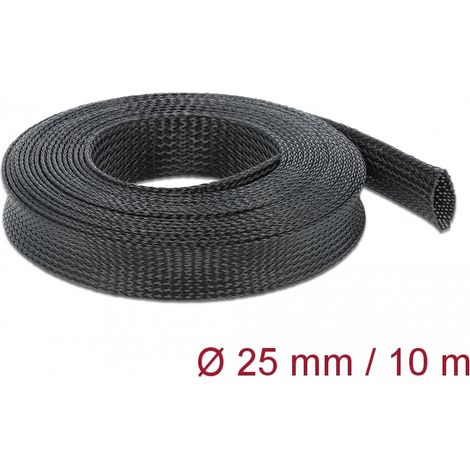 Delock Funda trenzada estirable 10 m x 25 mm, color negro