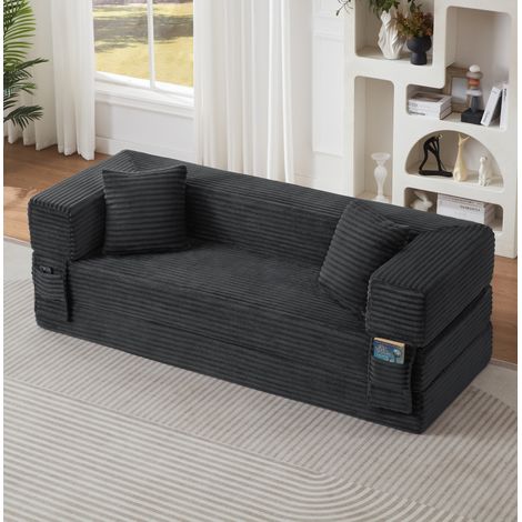 Schlafsofa Dunkelgrau aus Schaumstoff mit Cordbezug und klassischem quadratischem Design (1/5)